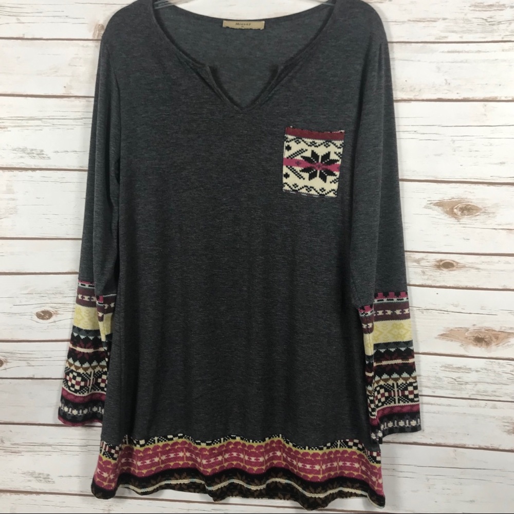 MIUSEY GREY TUNIC WITH AZTEC DETAILS SIZE XL